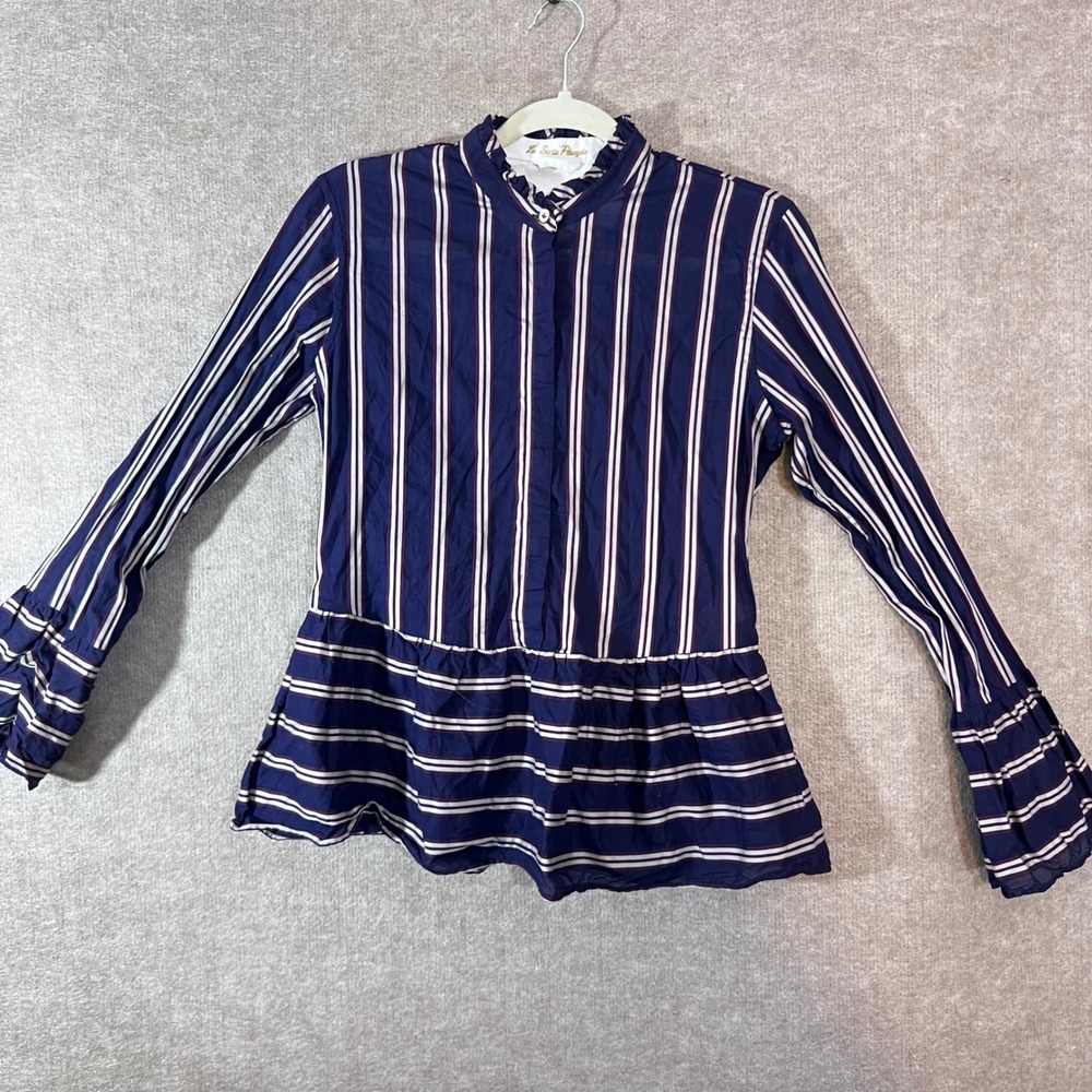 Le Sante Pettegole Blouse Womens Small Striped Ruffle Peplum Italy Coastal Boho